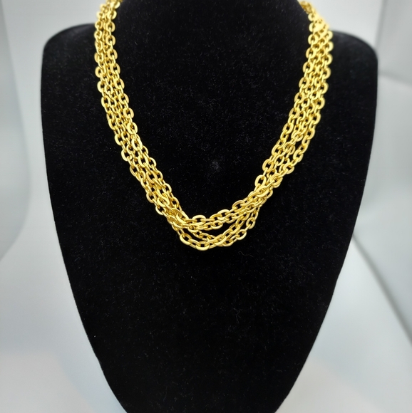 Vintage Matted Goldtone 4 Strand Necklace w/ hook clasp. - Picture 1 of 9
